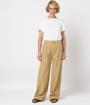 Khaki Merz B. Schwanen PANTS04 wide Women Pants | MERZ5073482