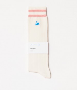 White / Coral Merz B. Schwanen GS08 cotton Women Socks | MERZ5789432