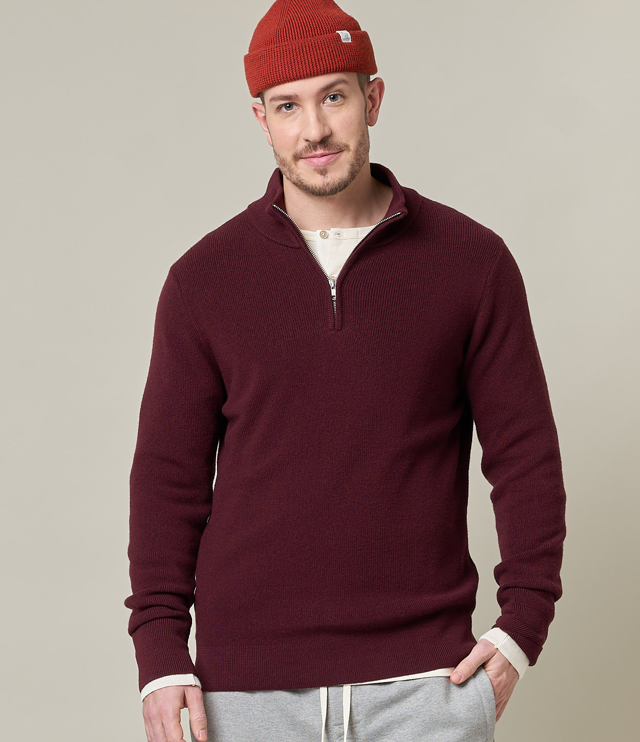 Burgundy Merz B. Schwanen MWZP04 half-zip Men Pullover | MERZ4925108