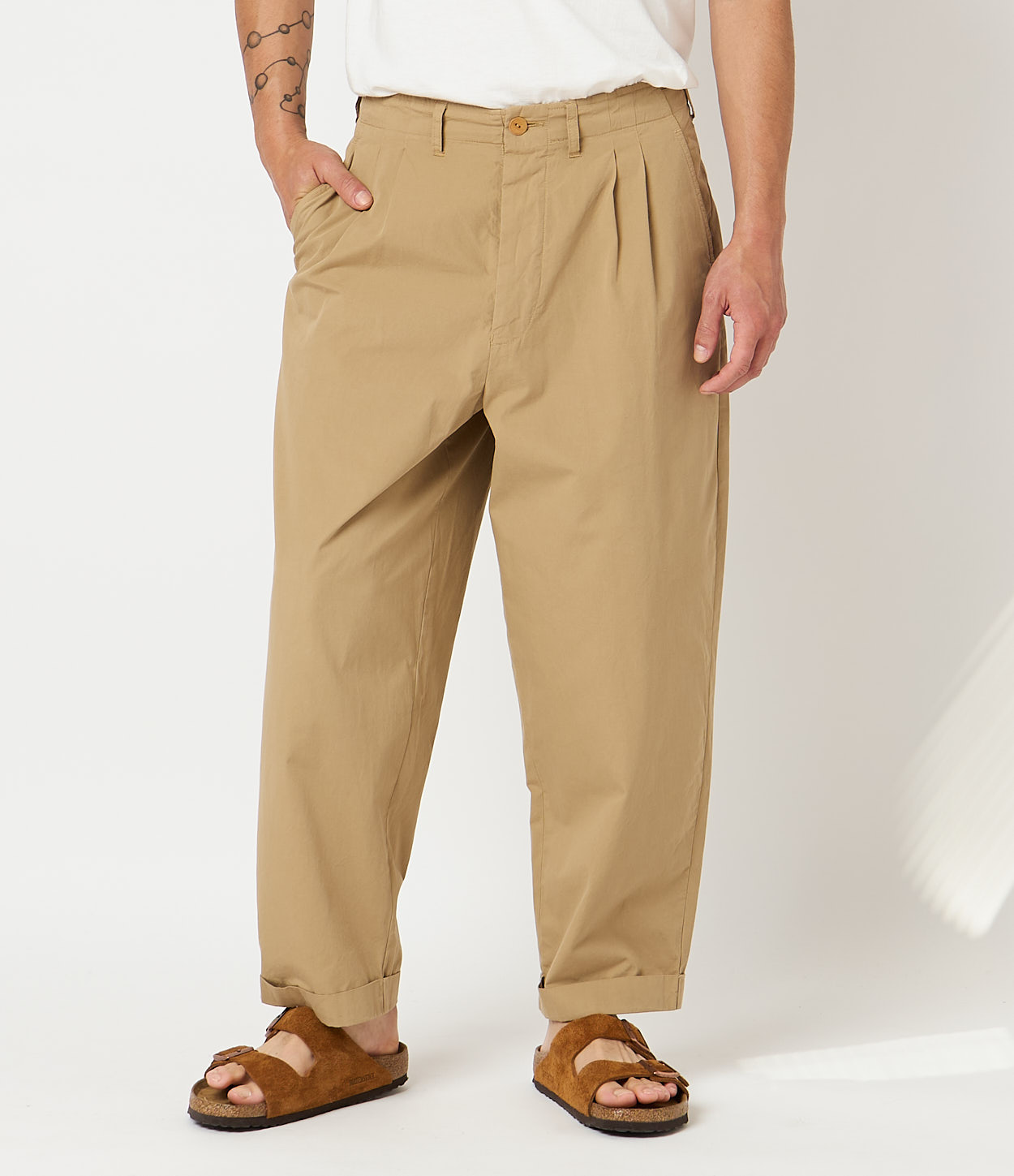 Khaki Merz B. Schwanen PANTS03 pleated-front Men Pants | MERZ0895346